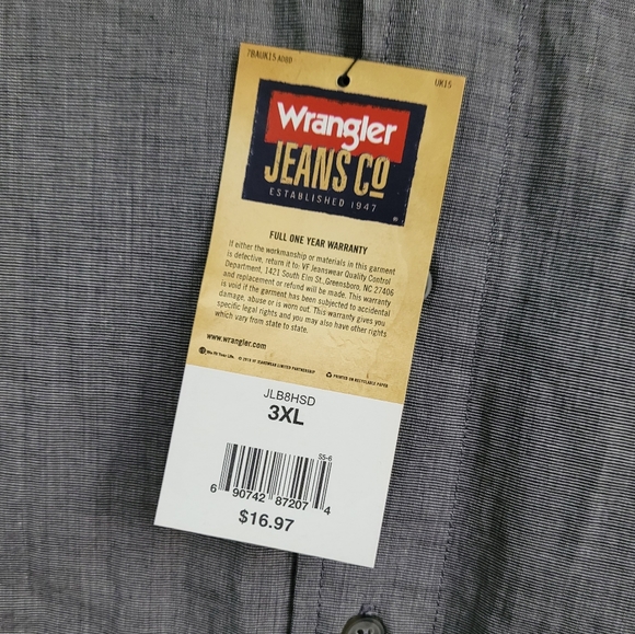 NWT Two Wranglers Jeans Button-up Shirt - Picture 8 of 8